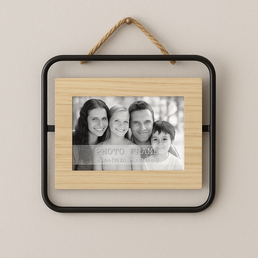 PORTARRETRATOS SIMPLE METAL Y MADERA 23X20X1 CM