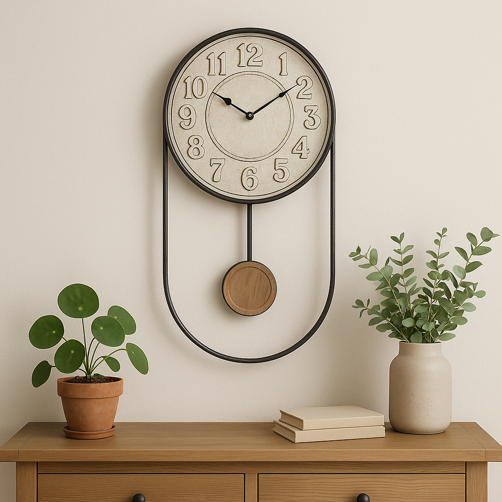 RELOJ DE PARED HIERRO D29.5X60X5CM CON PÉNDULO