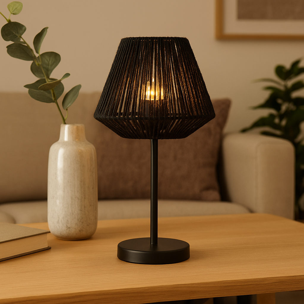 LAMPARA DE MESA D23x47CM TEJIDO/METAL NEGRO