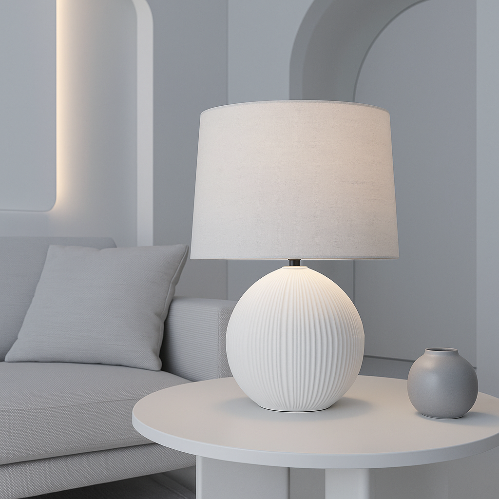 LAMPARA DE MESA CERAMICA D34x51CM LINEAS BLANCO