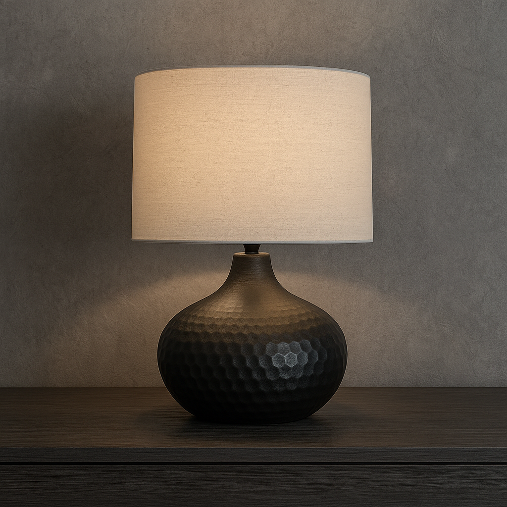 LAMPARA DE MESA CERAMICA D30x40CM HEXAGONOS NEGRO