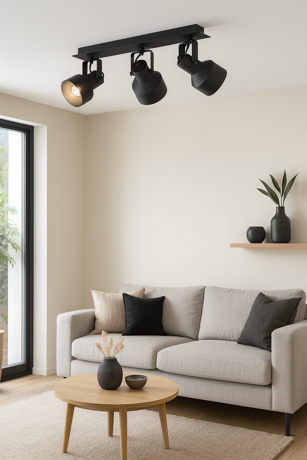 Aplique Pared/Techo Acero Negro Base Rectangular 3xE27