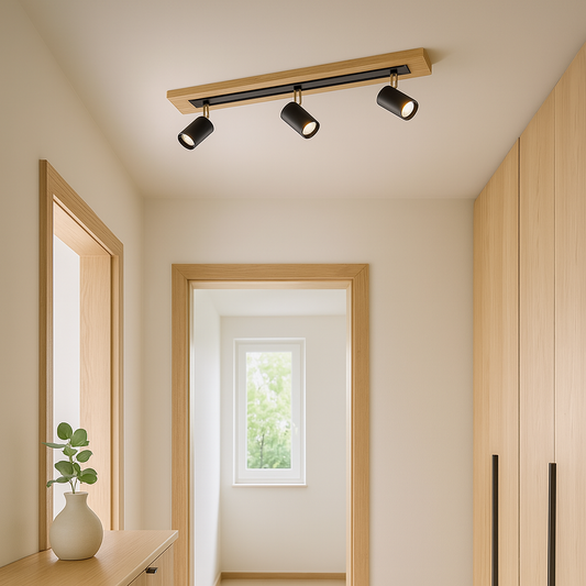 Aplique LED 2x12W 3000K y 3xGU10 Negro/Madera