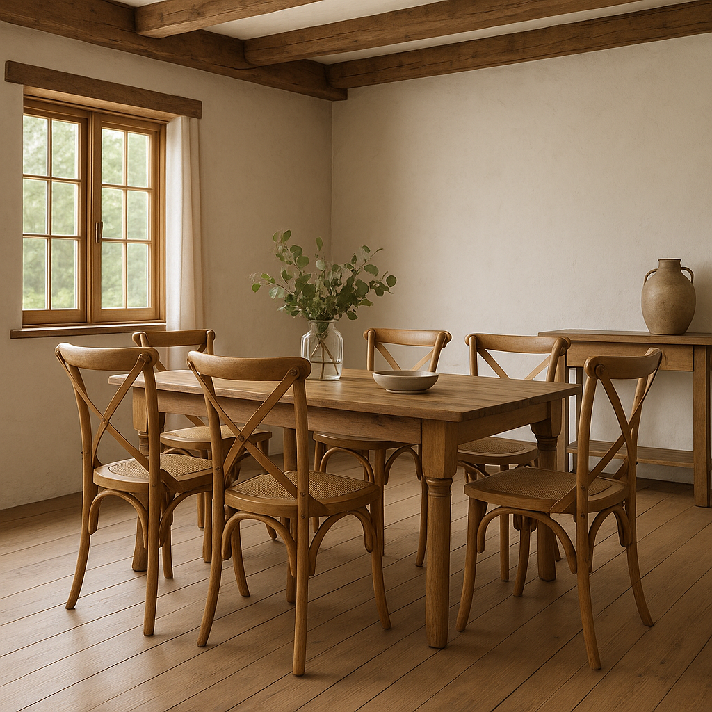 SILLA CROSS madera/rattan oscuro 46×42×87cm