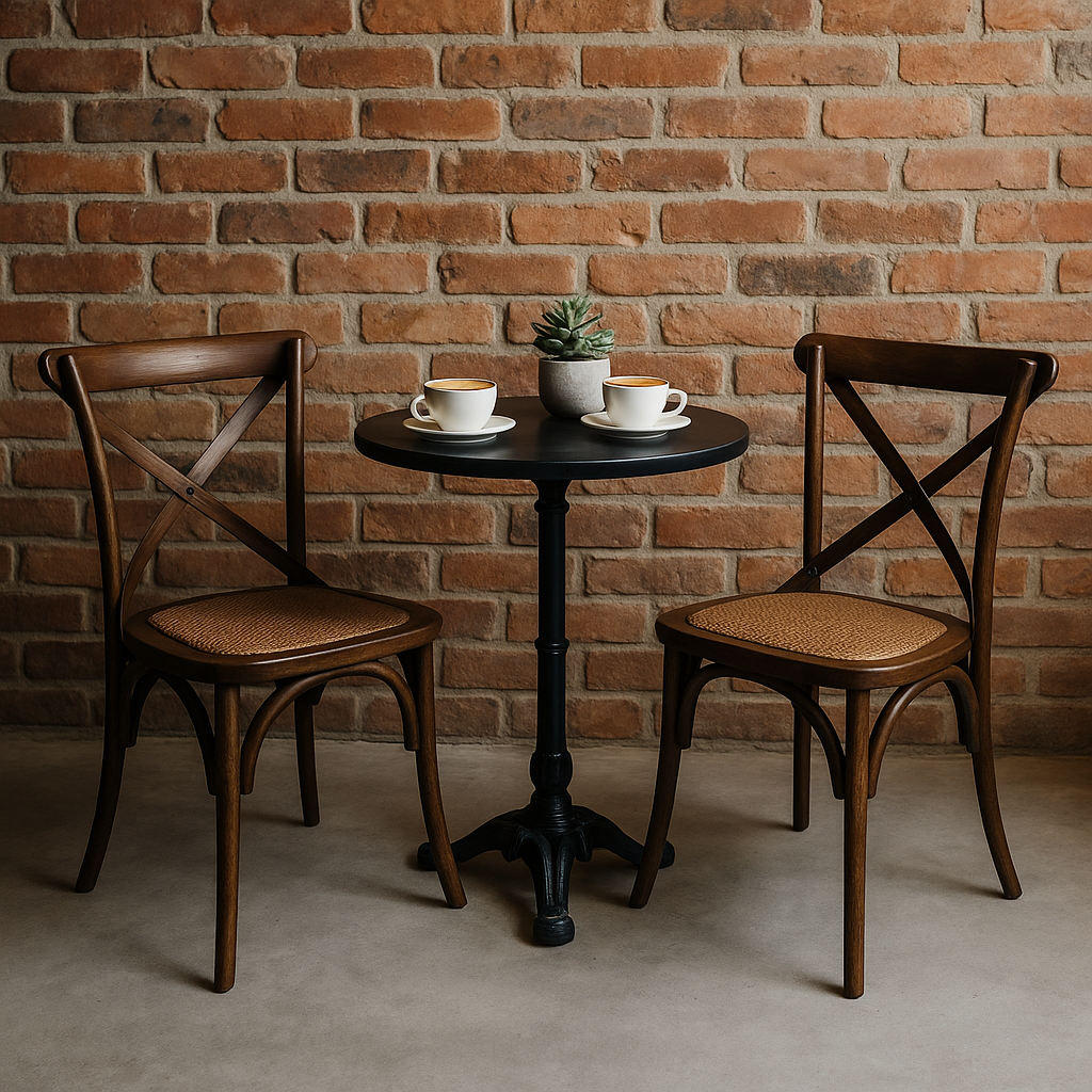 SILLA CROSS madera asiento oscuro 46×42×87cm