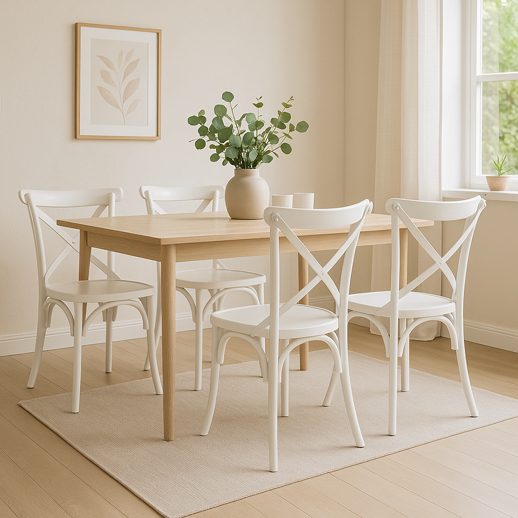 SILLA CROSS madera asiento blanco 46×42×87cm