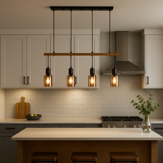 Colgante Acero/Madera/Vidrio Bronce