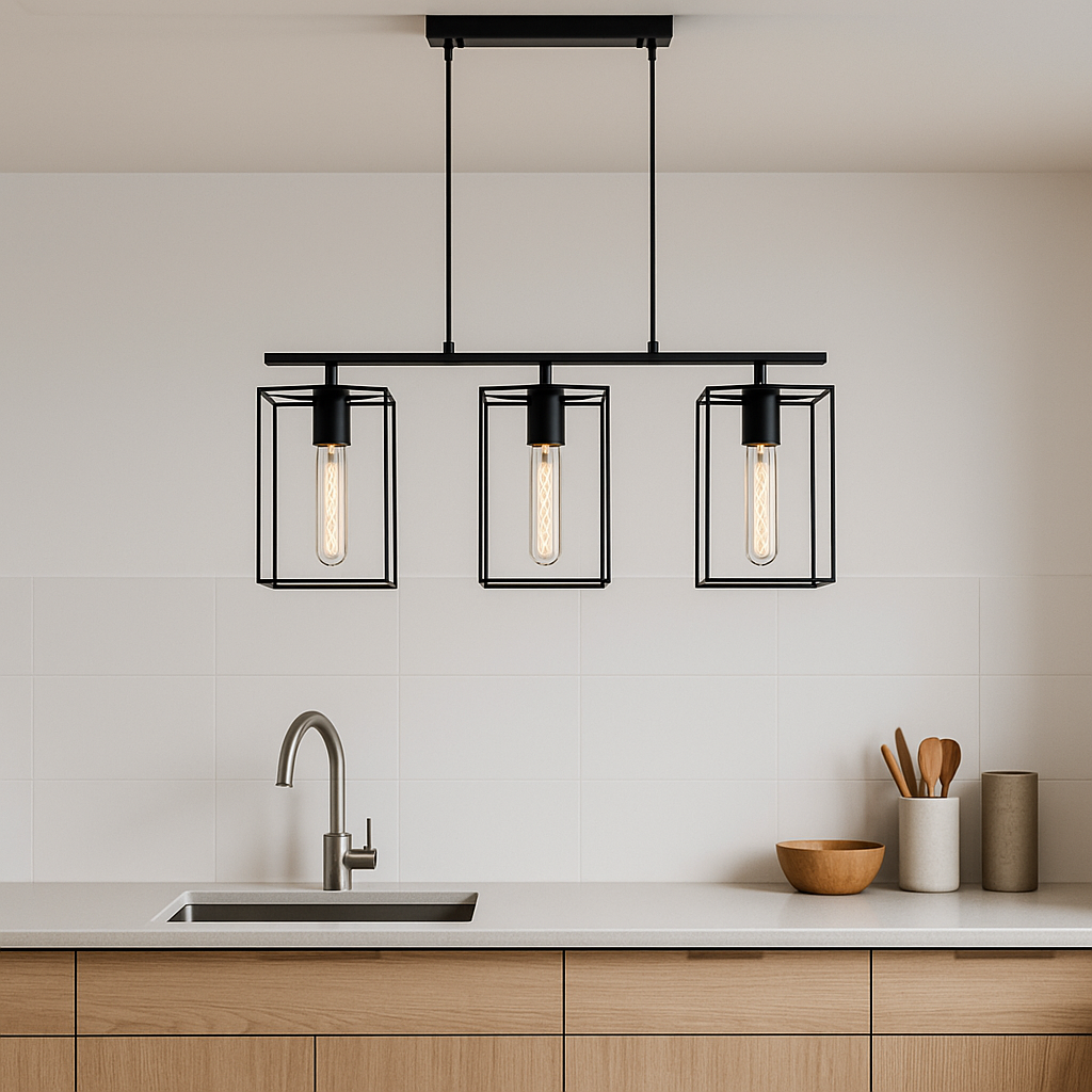 Colgante Triple Metal Negro y Vidrio