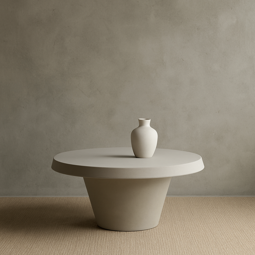 Mesa Redonda Símil Cemento "Salut" – Pie Cónico