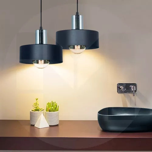 Colgante Pantalla Metal Negro Cromo 1xE27