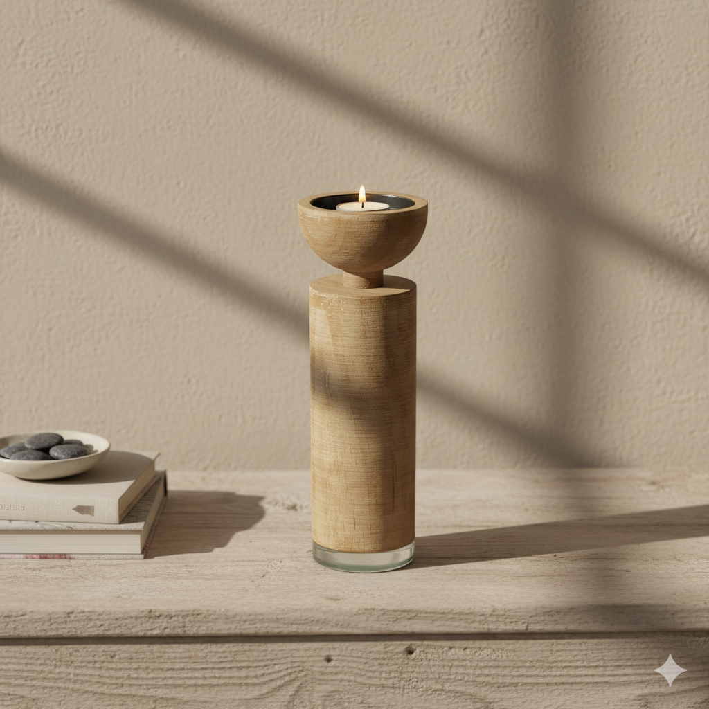 Candelabro Bajo Madera y Vidrio