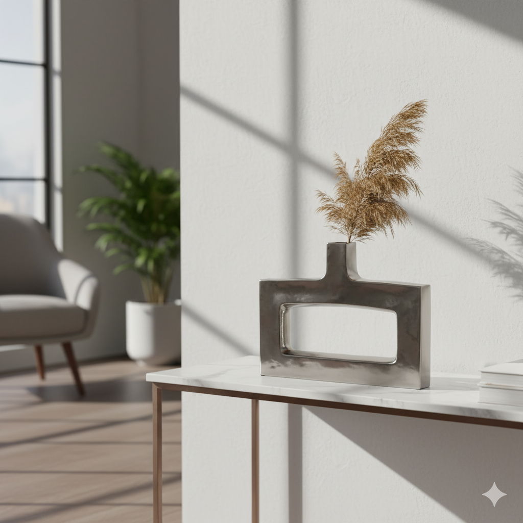 Florero Moderno Cuadrado Bajo en Acabado Plata