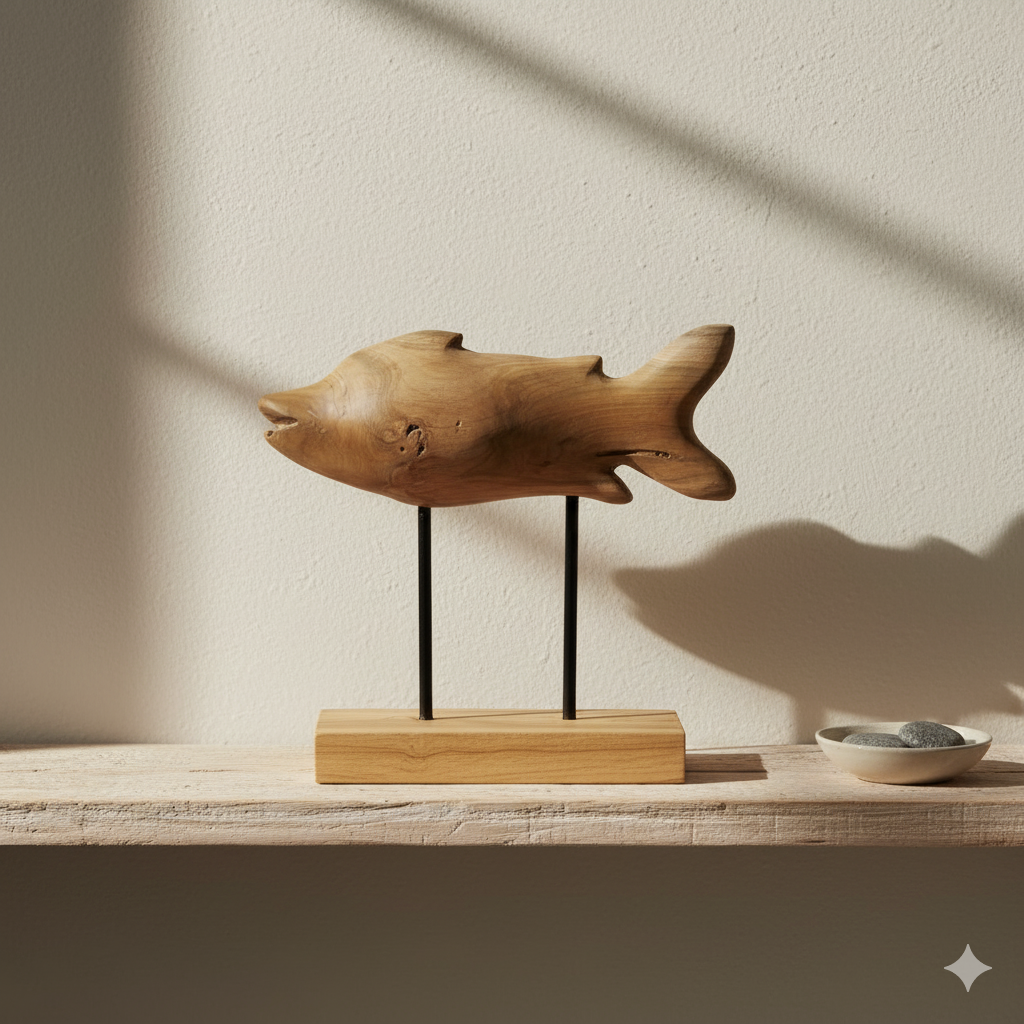 Pez Decorativo de Madera Natural con Base Minimalista