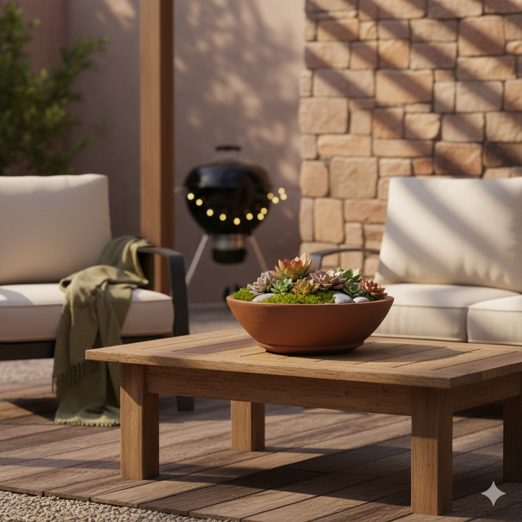 MACETA "INDI" Ø40 X 13CM. MARRON C/ PLATO