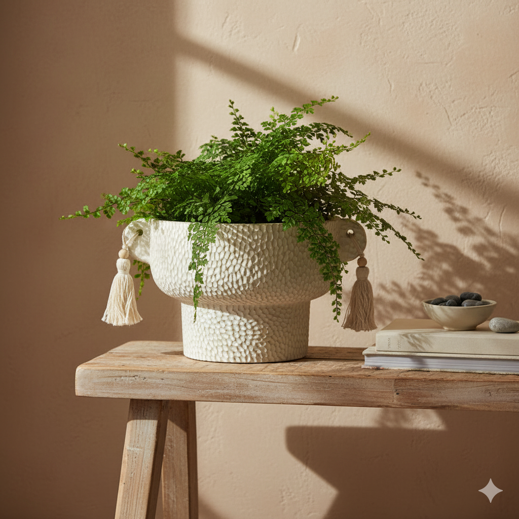 Maceta Baja Decorativa con Borlas