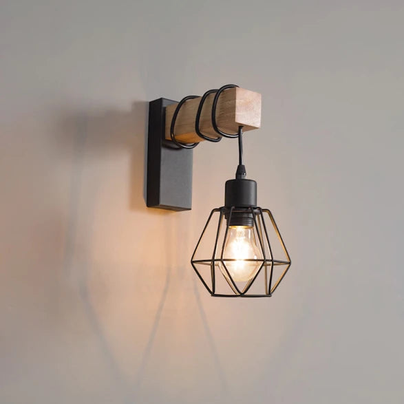 Aplique Vintage Madera y Portalámparas con Reja