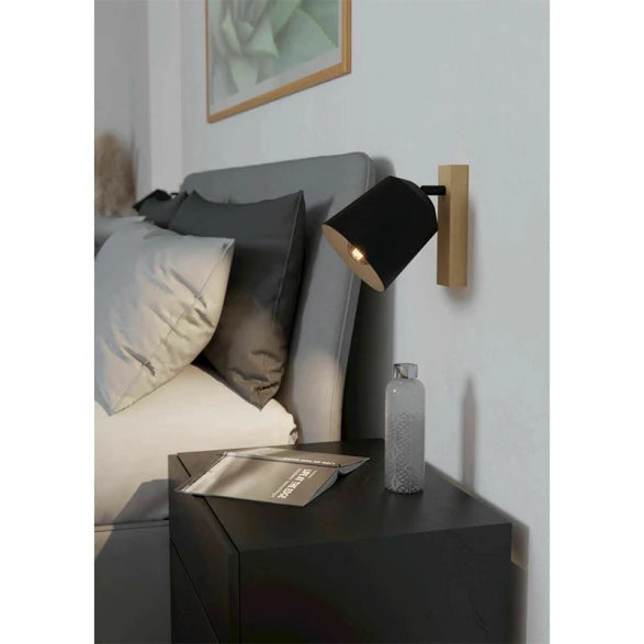 Aplique Pared Pantalla Acero Negro y Madera