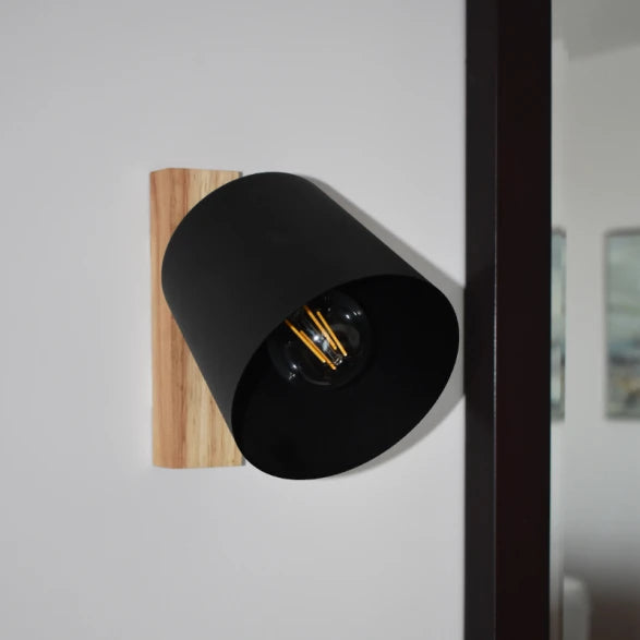 Aplique Pared Pantalla Acero Negro y Madera