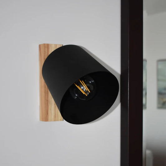 Aplique Pared Pantalla Acero Negro y Madera
