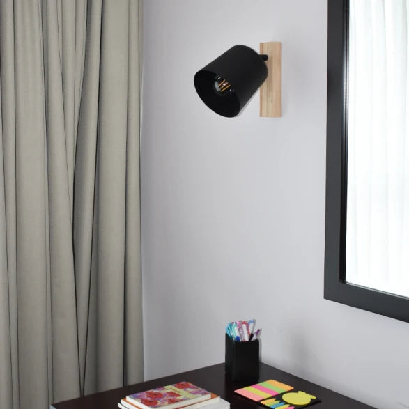 Aplique Pared Pantalla Acero Negro y Madera