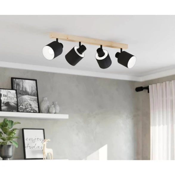 Aplique Pared/Techo Acero Negro/Madera 4xE27