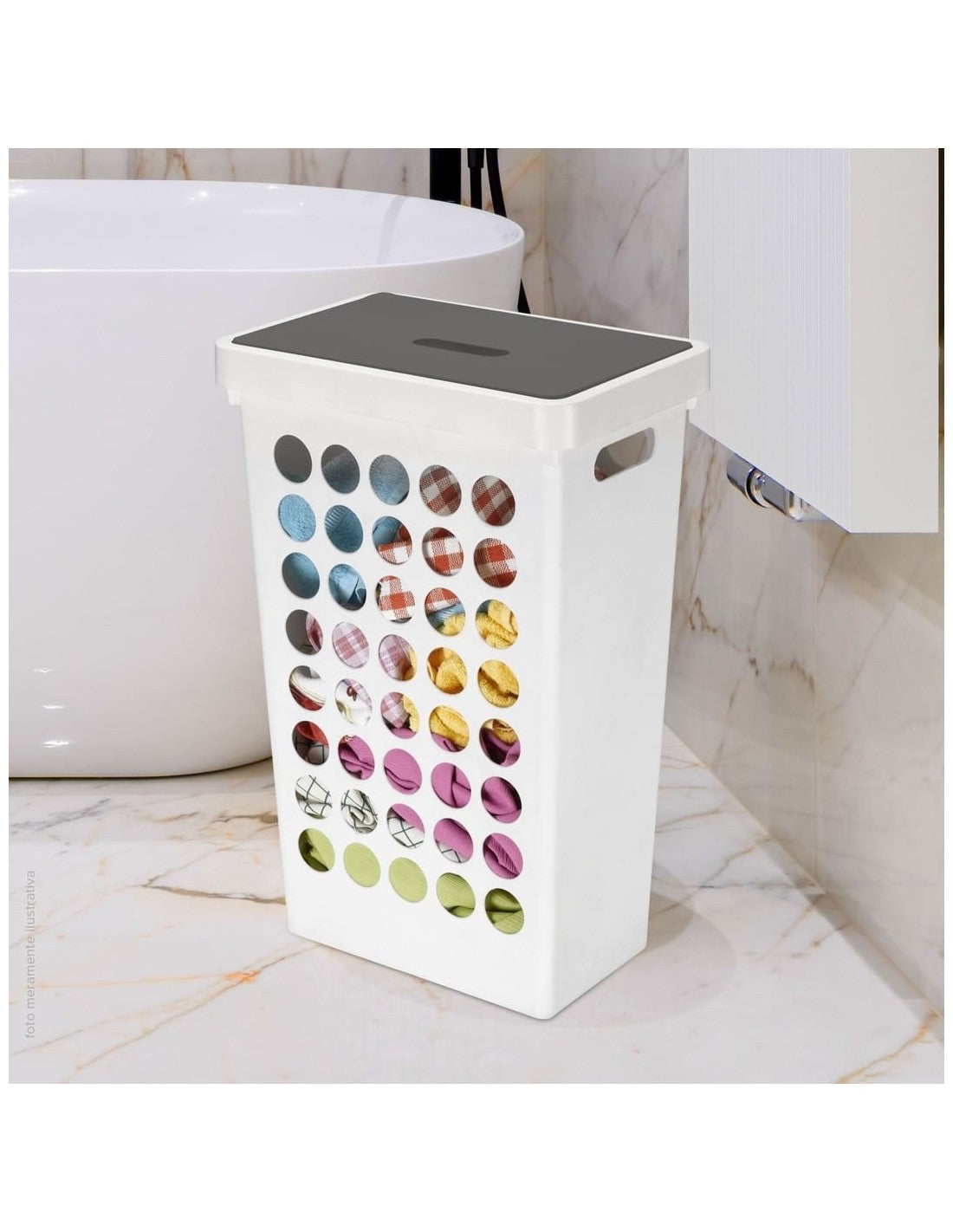 CESTO ROPA 39X26X60 BCO TAPA GRIS