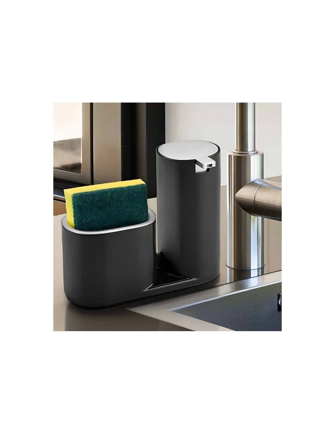 Dispensador de jabon liquido + soporte para esponja negro