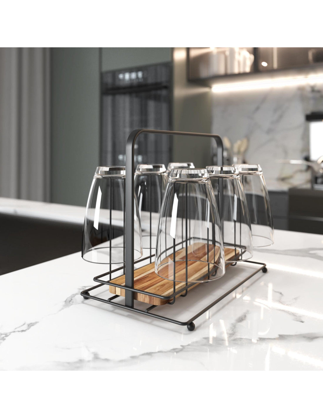 Escurrevasos de acero y madera negro