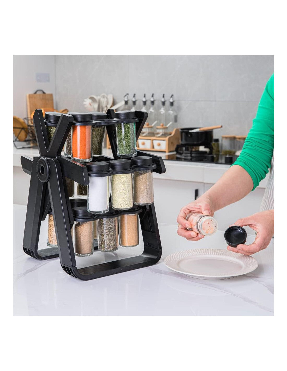 Condimentero con soporte giratorio x18 frascos