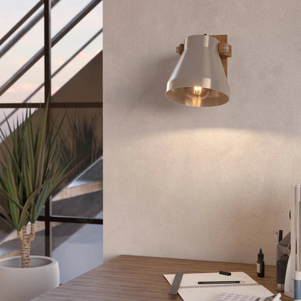 Aplique Pared Pantalla Acero y Madera 1xE27