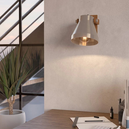 Aplique Pared Pantalla Acero y Madera 1xE27