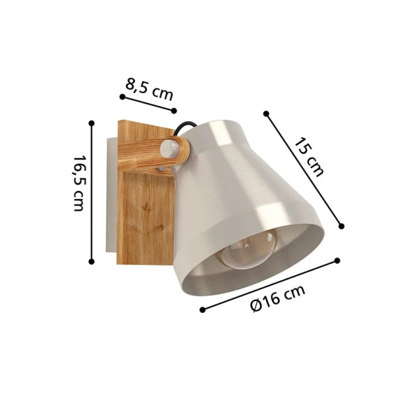 Aplique Pared Pantalla Acero y Madera 1xE27