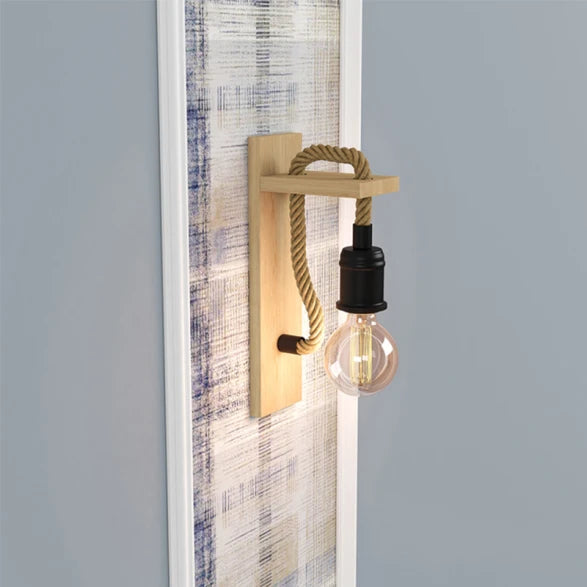 Aplique Pared Vintage Madera y Cuerda