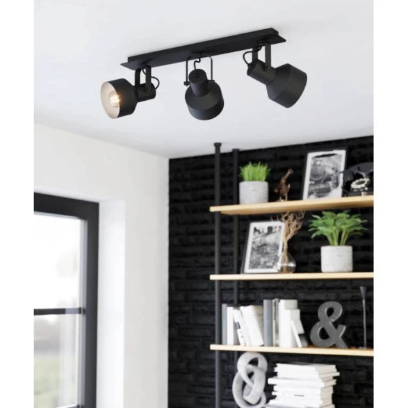 Aplique Pared/Techo Acero Negro Base Rectangular 3xE27
