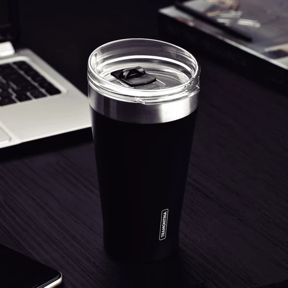 VASO TERMICO NEGRO CON TAPA 550ML. "EXATA"