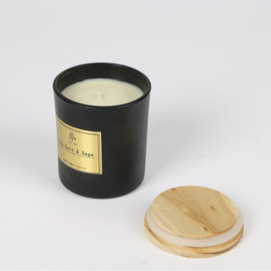 VELA EN FRASCO VIDRIO C/TAPA MADERA