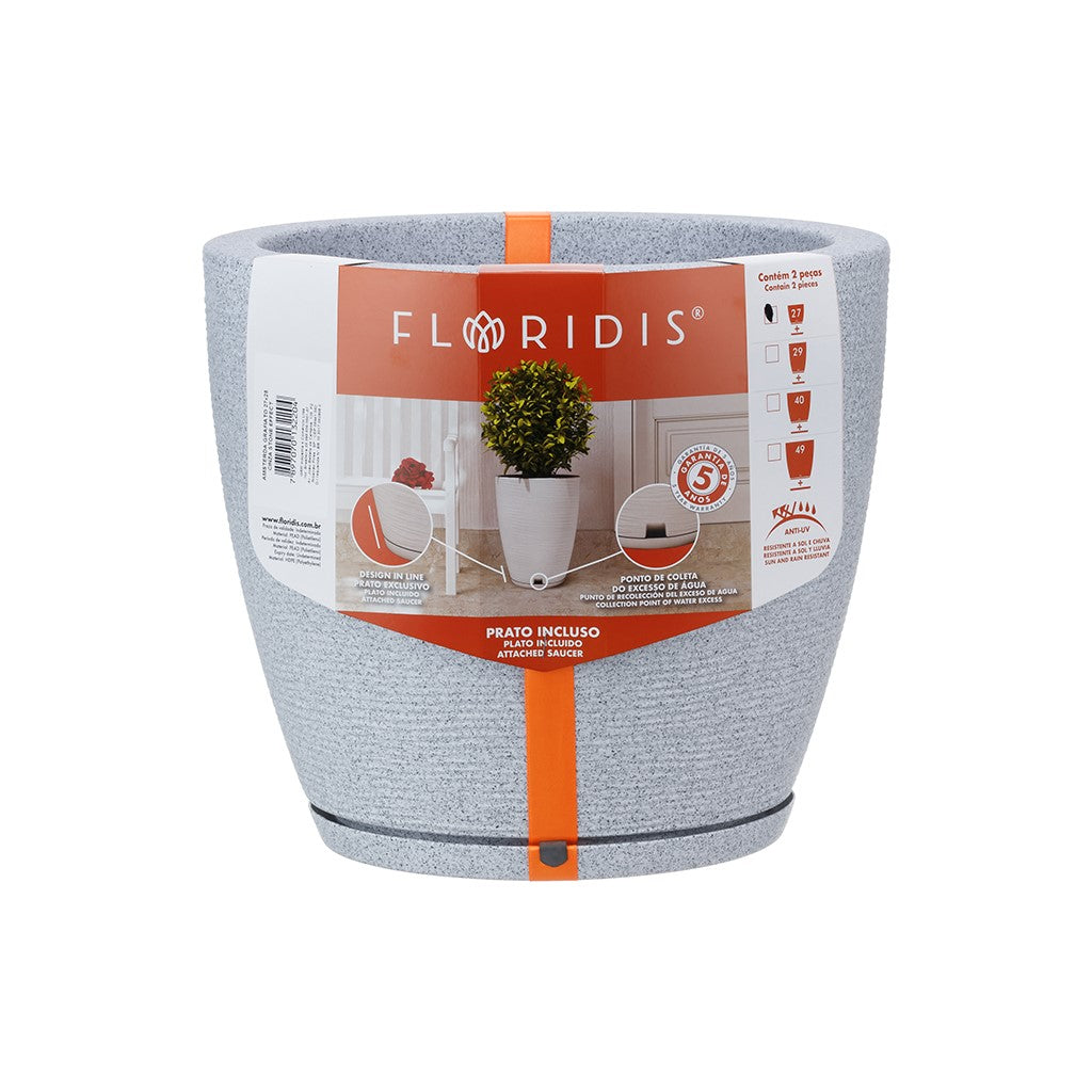 MACETA 27X28CM AMSTERDA GRAPHITO EFECTO PIEDRA GRIS
