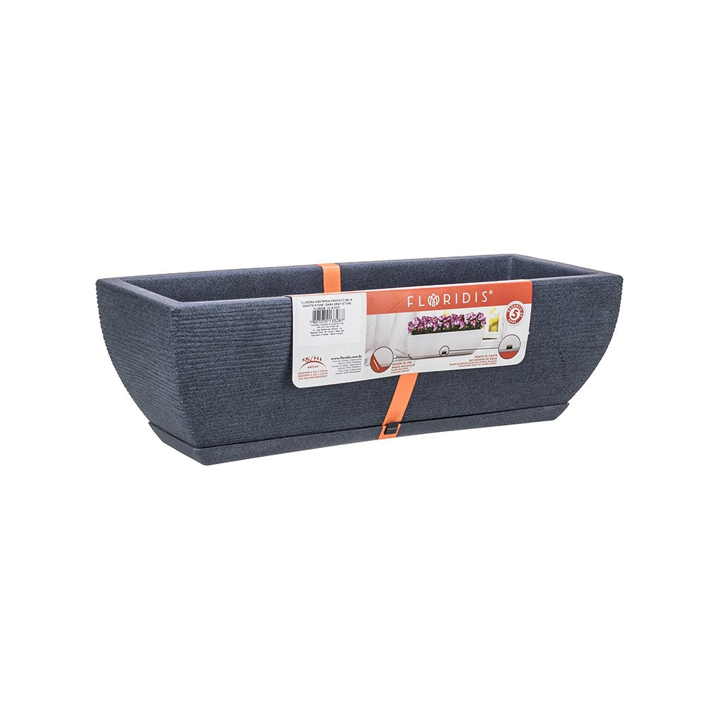 MACETA 48X16CM AMSTERDA GRAPHITO EFEC.PIEDRA GRIS OSCURO