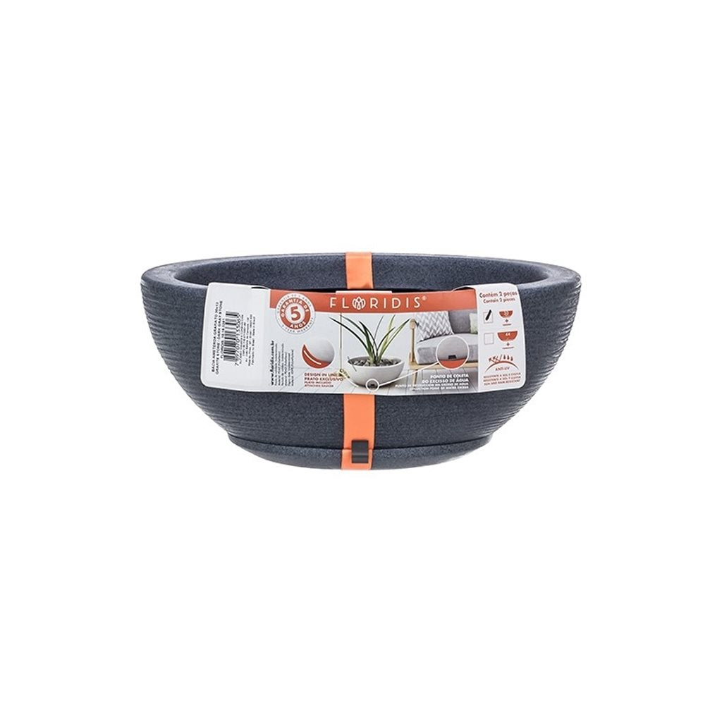 MACETA 30X13CM AMSTERDA GRAPHITO EFEC.PIEDRA GRIS OSCURO