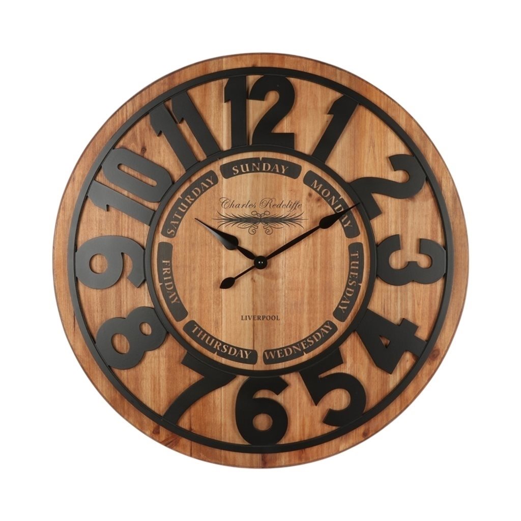 RELOJ DE PARED MADERA 68X68X4.3 CM NUMEROS NEGROS