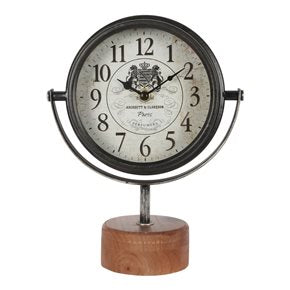 RELOJ DE MESA HIERRO D19X25X9CM BASE MADERA