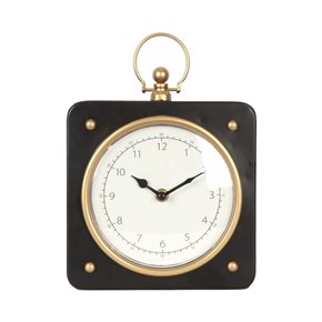 RELOJ DE MESA HIERRO D19X26X7CM CUADRADO BORDE DORADO