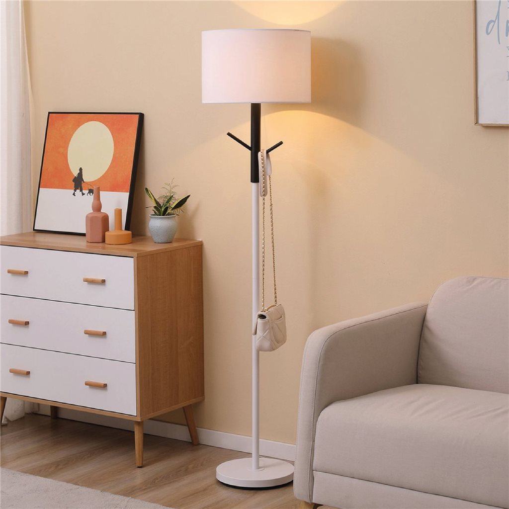 LAMPARA DE PIE D38x160CM TELA/METAL BLANCO CON PERCHERO