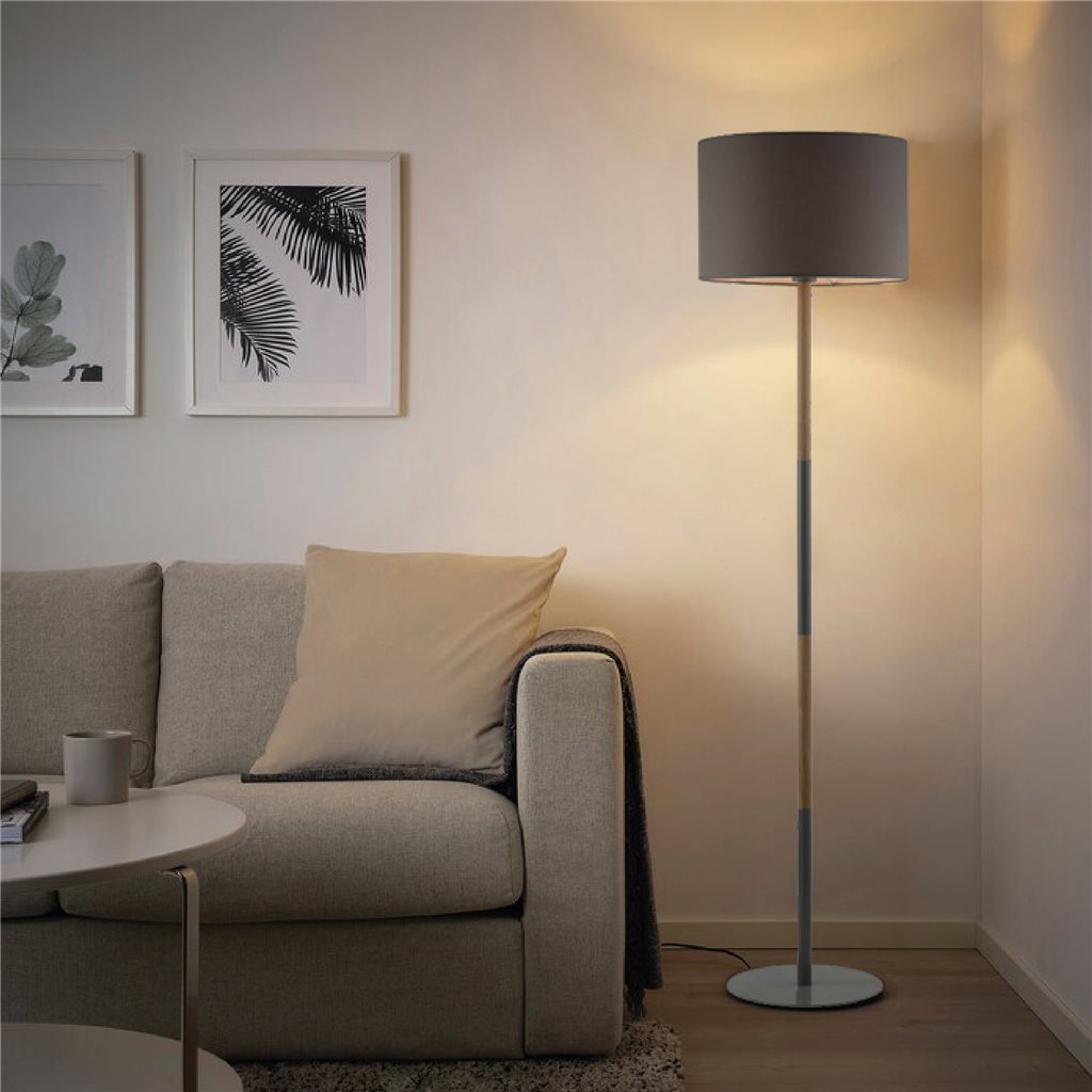 LAMPARA DE PIE D35x160CM TELA/METAL GRIS