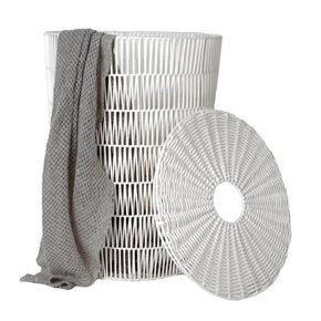 CESTO C/TAPA D42X56CM PLASTICO SIMIL RATAN BLANCO