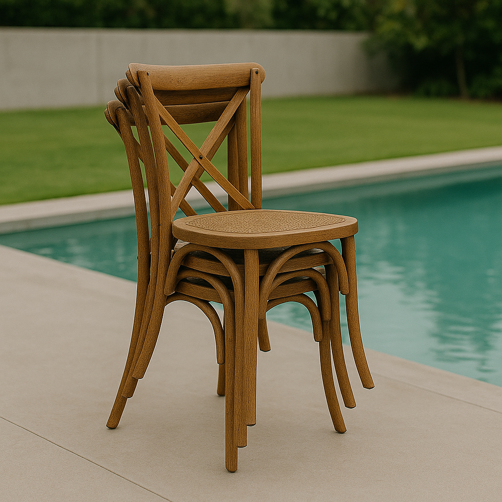 SILLA CROSS madera/rattan oscuro 46×42×87cm