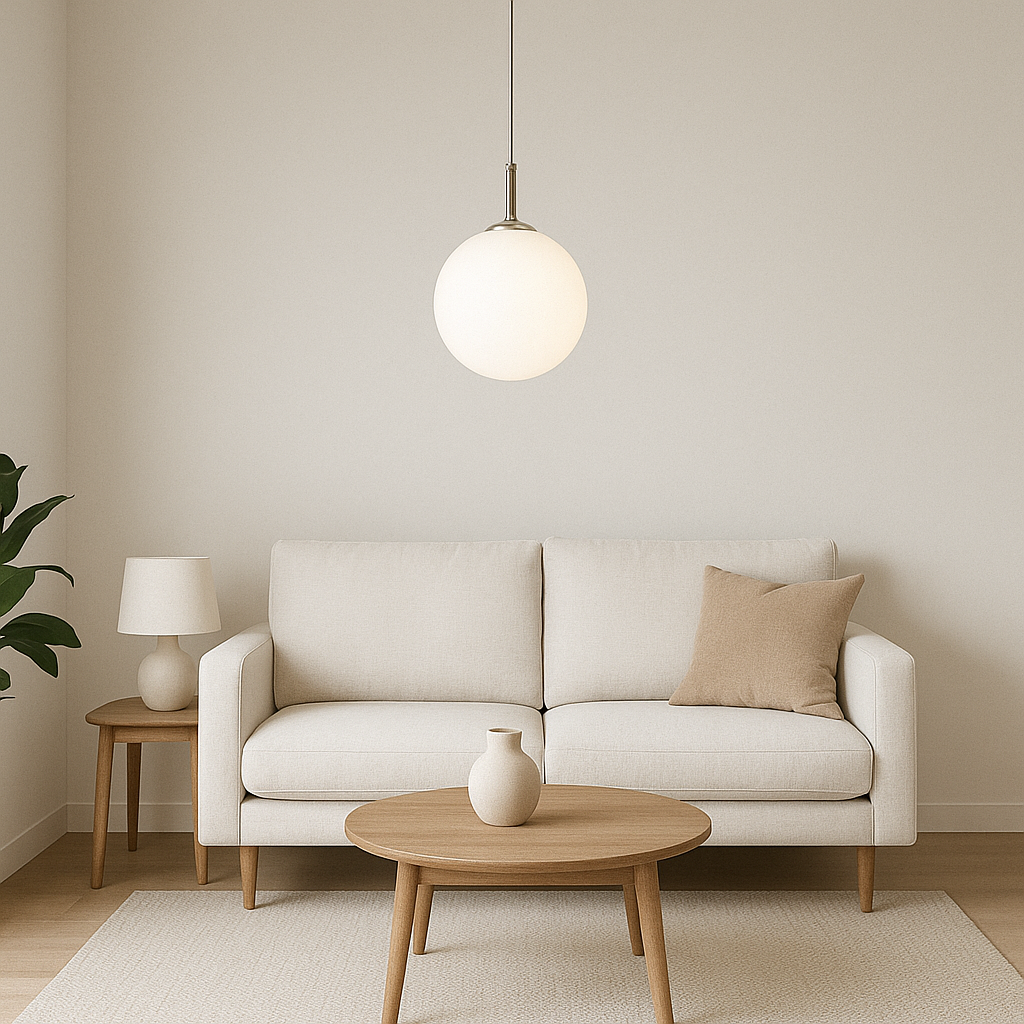 Colgante Globo Vidrio Opal c/ Acero Níquel