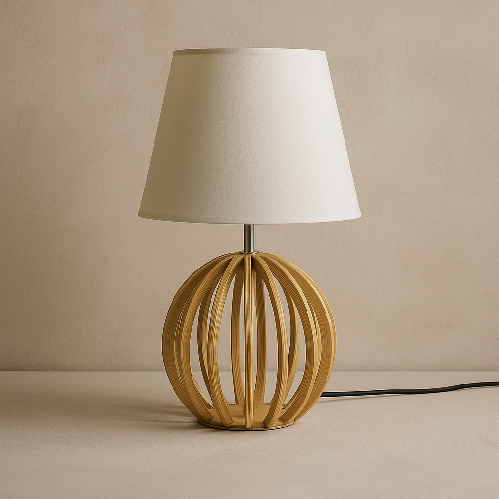 Lámpara de Mesa Danilo – Madera Natural & Pantalla Blanca