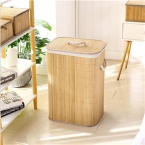 CESTO PLEGABLE 40X30X60CM C/TAPA,FUNDA BAMBÚ NAT.