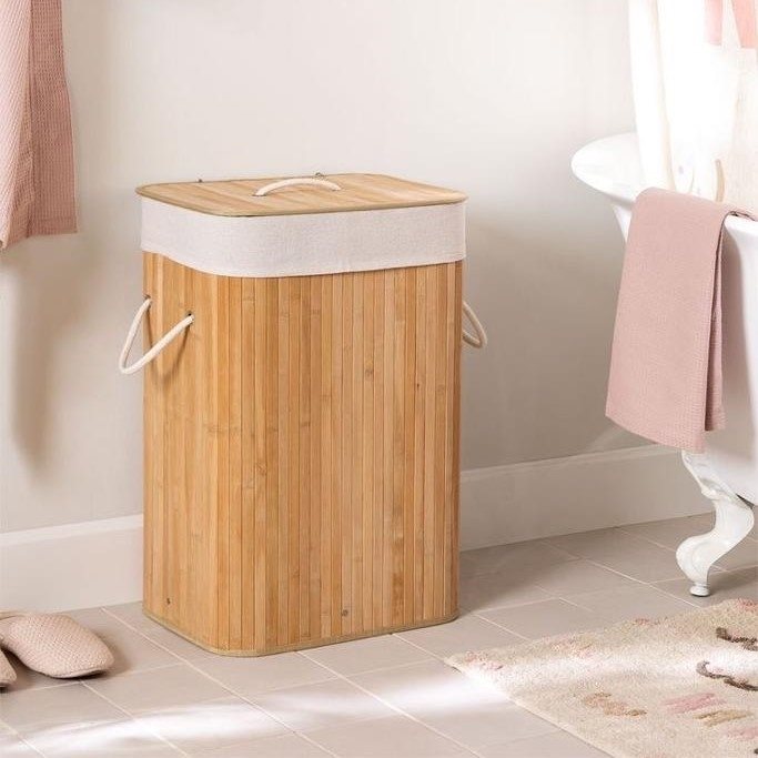 CESTO PLEGABLE 40X30X60CM C/TAPA,FUNDA BAMBÚ NAT.